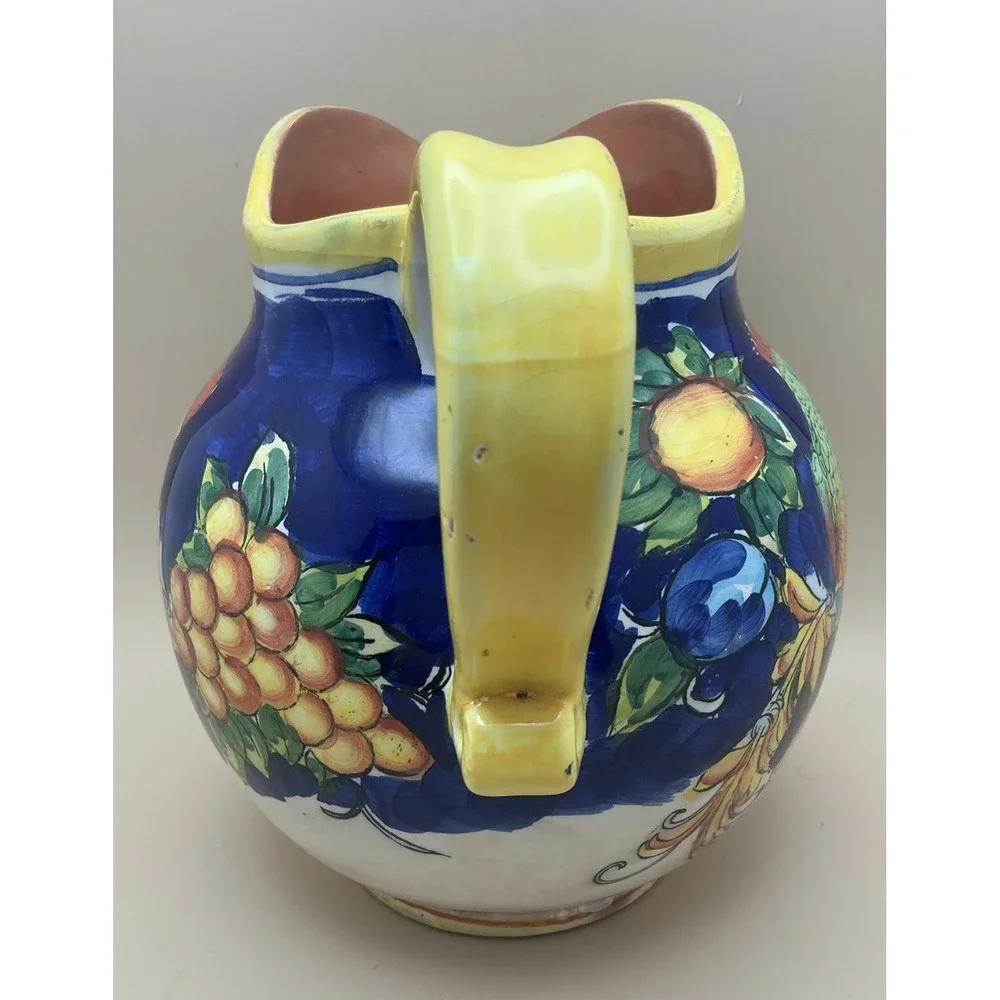 Vintage Maxcera Tropical Parrot Hand Painted Majolica-Style Water‎ Pitcher